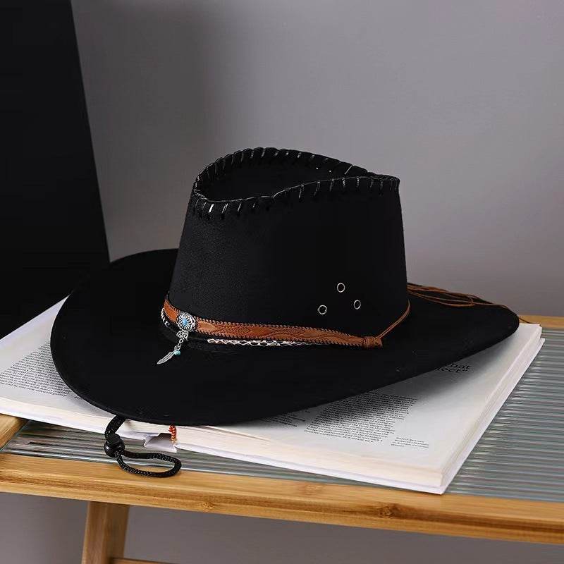 Western Cowboy Hat Men's And Women's Gem Chain Fedora Hat - Mubimart