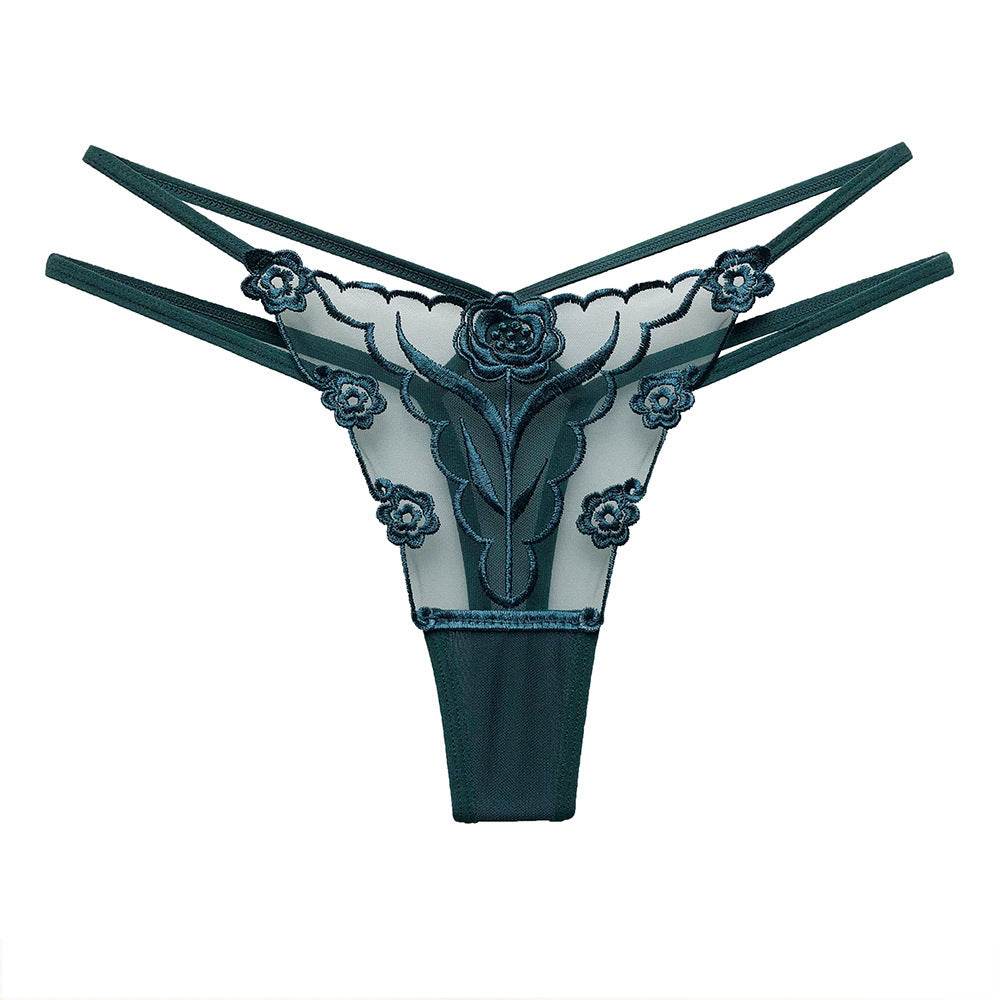 Lace Thong Panties Underwear Ladies Embroidered Floral Thong Panties Womens - Mubimart