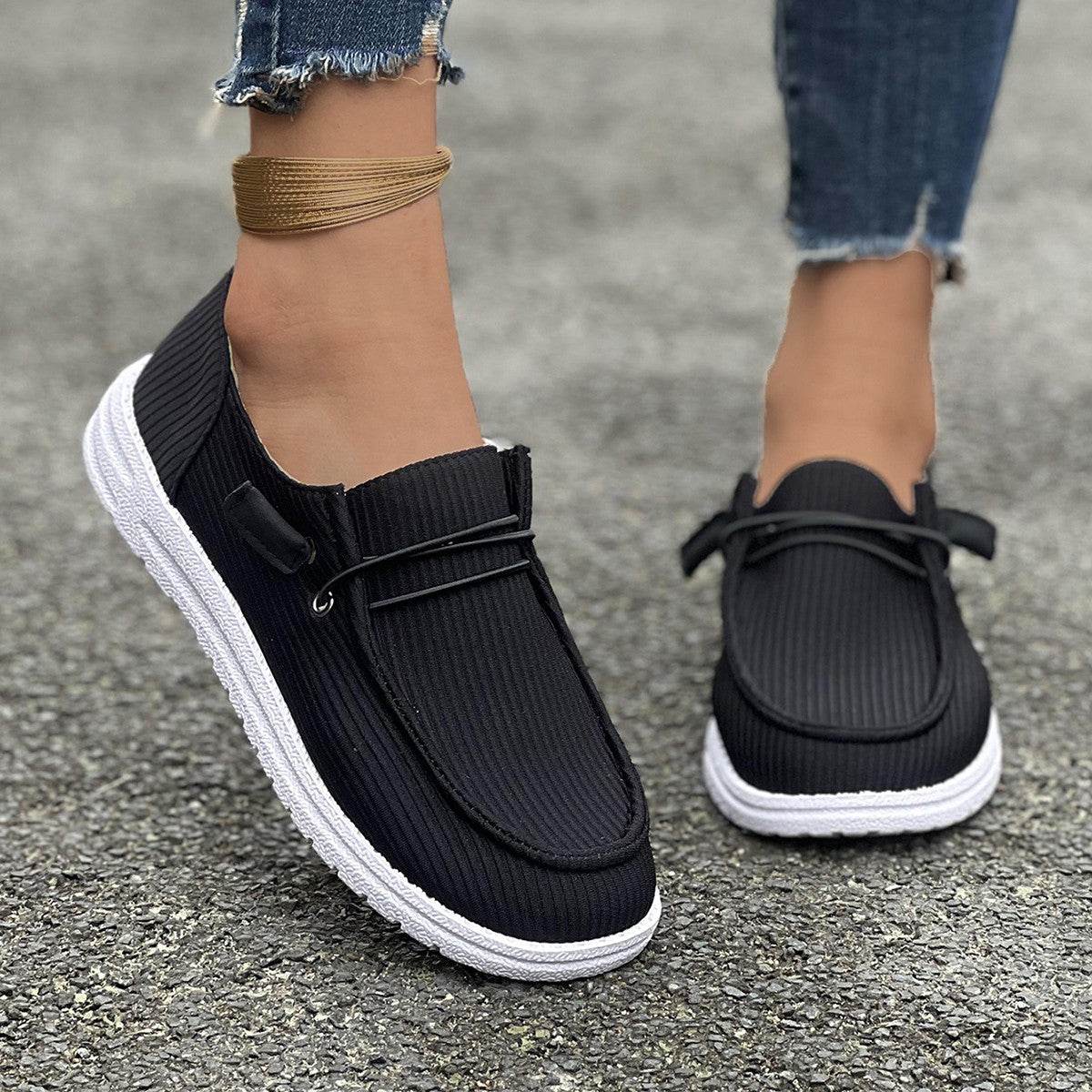 Casual Slip-on Flats Shoes Women Fashion Solid Color Loafers Lazy Shoes - Mubimart