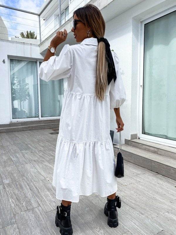 Shirt Lapel Plus Size Loose Swing Dress - Mubimart