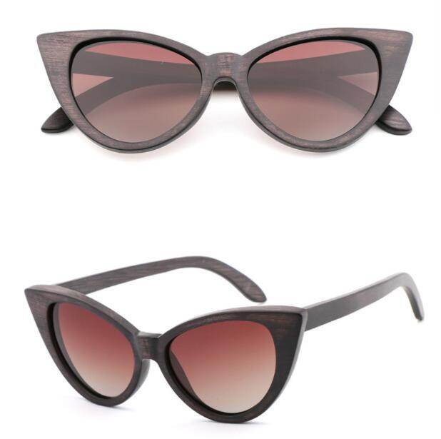 Bamboo Wood Glasses Fashion Ladies Cat Eye Polarized Sunglasses - Mubimart