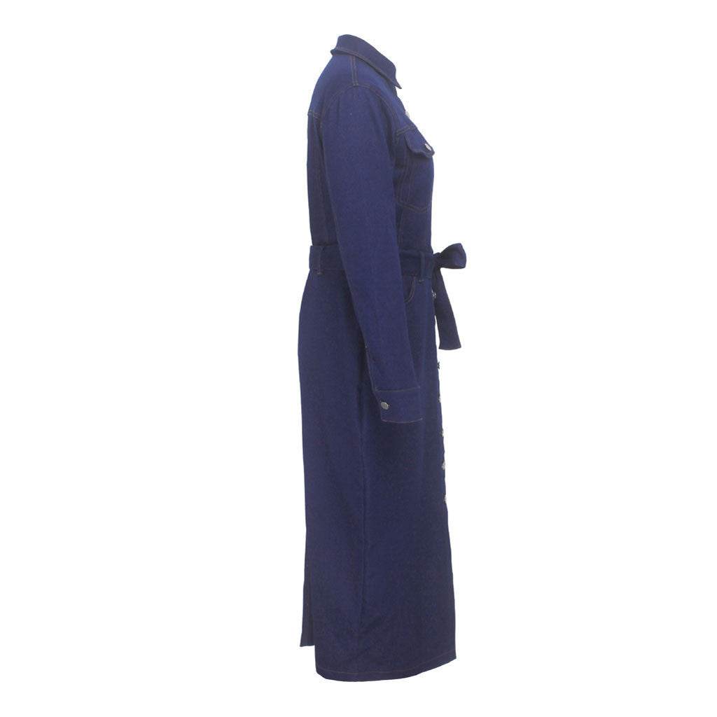 Dress Fashion Plus Size Denim Dress Women Casual, Long Sleeves - Mubimart