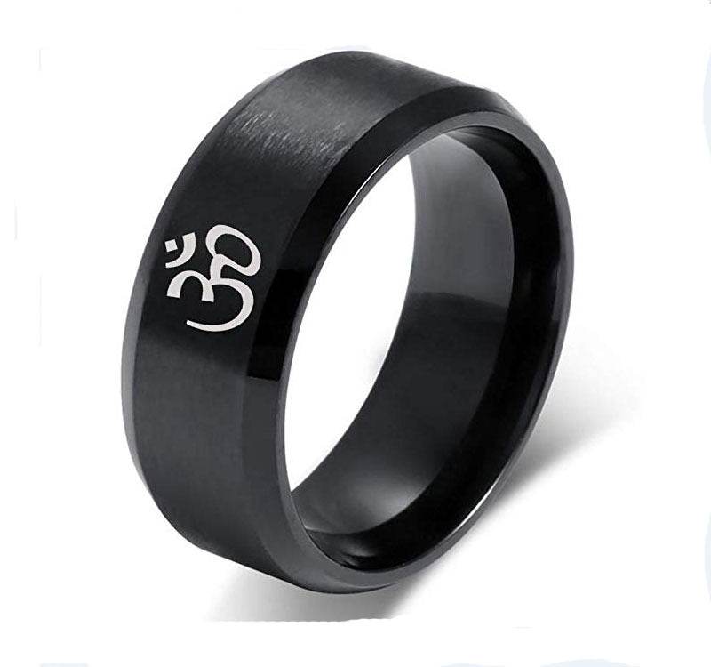 Sanskrit Ohm Stainless Steel Ring Men - Mubimart