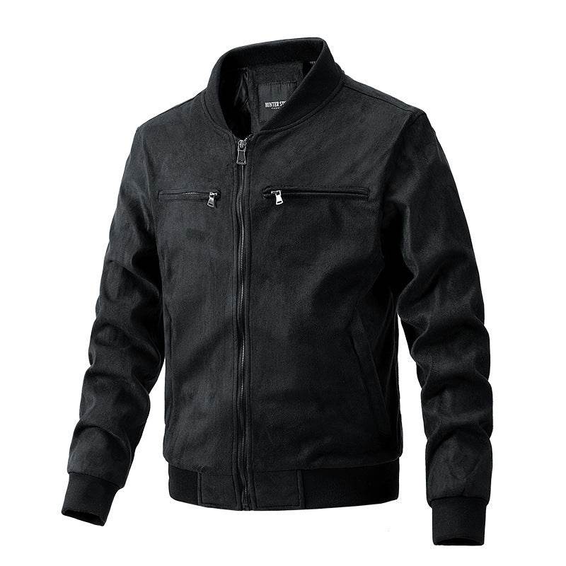 Suede Stand Collar Men's Jacket Double Zipper Pocket Clothing Mens - Mubimart