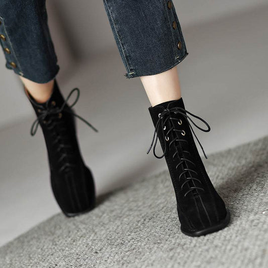 Women's All-match Square Toe Martin Boots - Mubimart