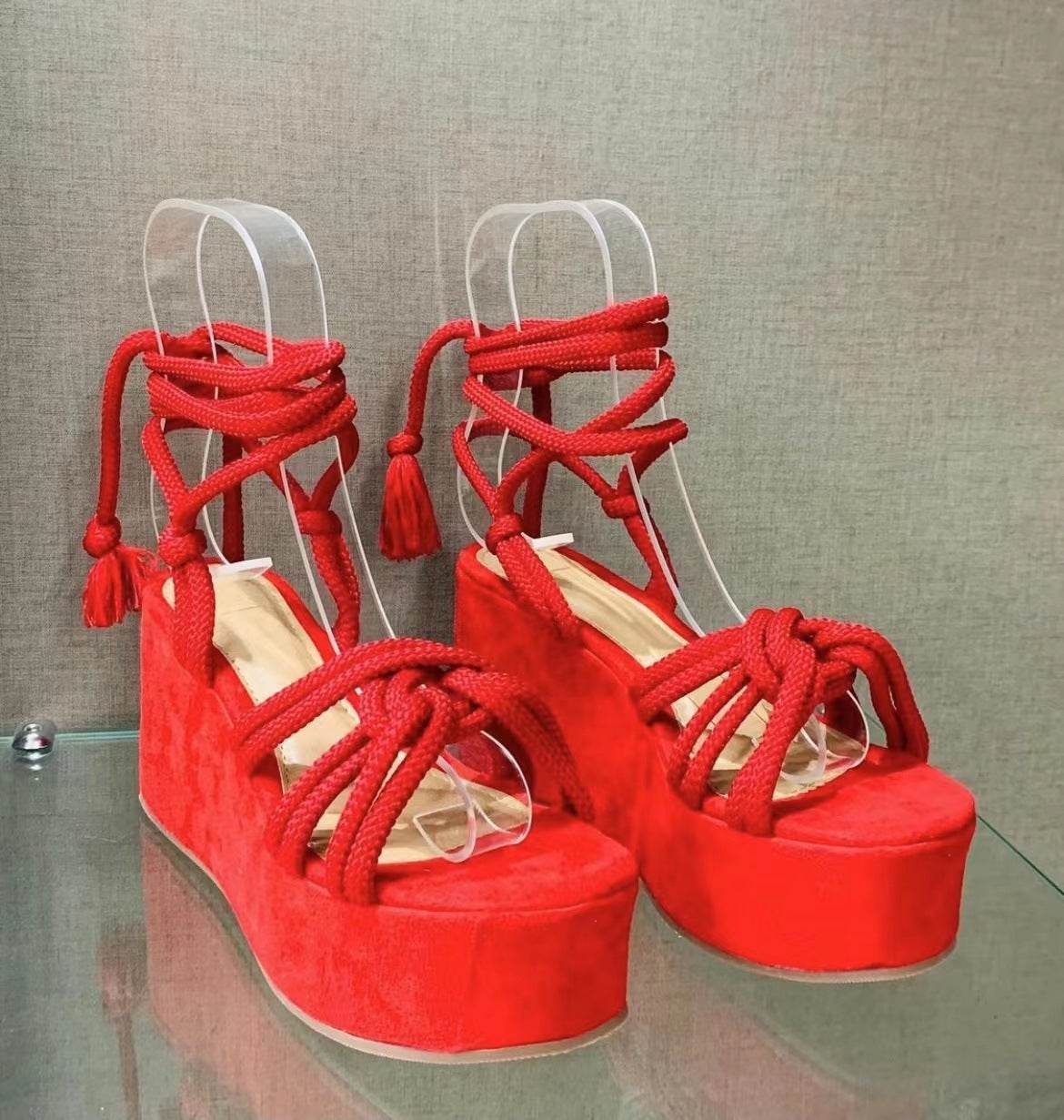 Summer Women Wedges Shoes High Heel Strappy Sandals - Mubimart