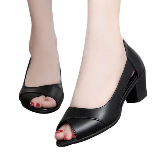 Thick-heeled Sandals, New Work Shoes, Mother Shoes, Fashionable Fish Mouth High Heels - Mubimart