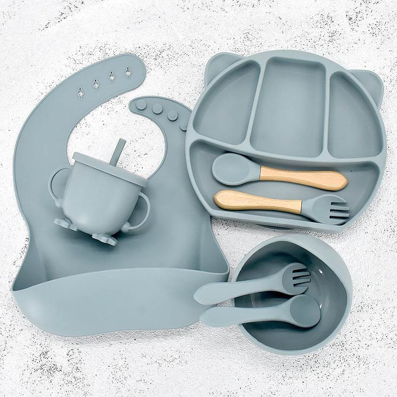 9 Piece Set Of Cartoon Bear Silicone 11 Piece Set Of Partitioned Dinner Plate - Mubimart