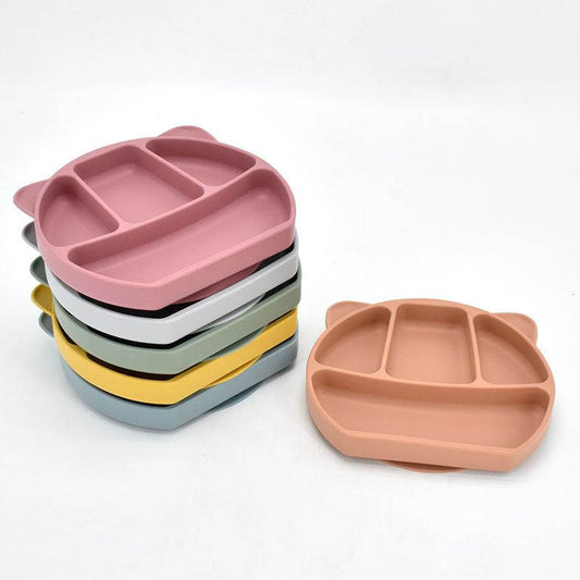 9 Piece Set Of Cartoon Bear Silicone 11 Piece Set Of Partitioned Dinner Plate - Mubimart