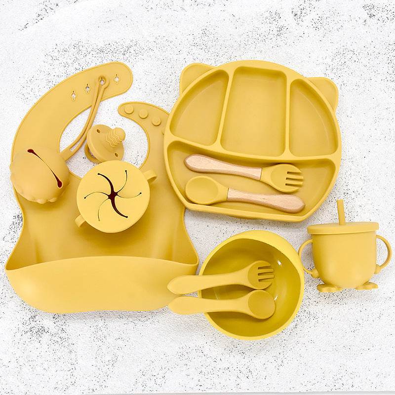 9 Piece Set Of Cartoon Bear Silicone 11 Piece Set Of Partitioned Dinner Plate - Mubimart