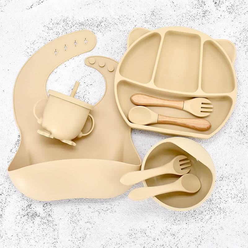 9 Piece Set Of Cartoon Bear Silicone 11 Piece Set Of Partitioned Dinner Plate - Mubimart