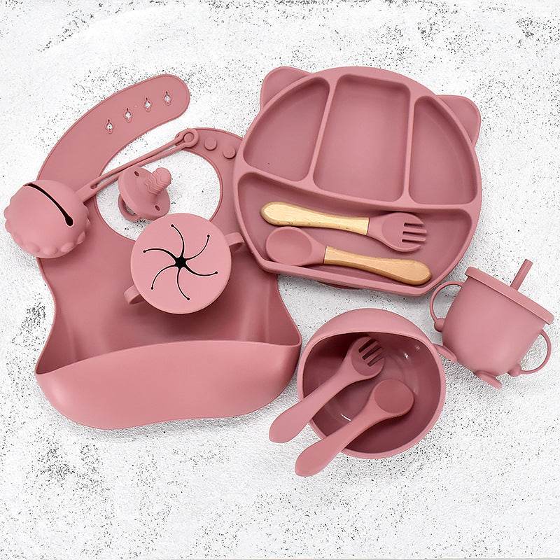 9 Piece Set Of Cartoon Bear Silicone 11 Piece Set Of Partitioned Dinner Plate - Mubimart
