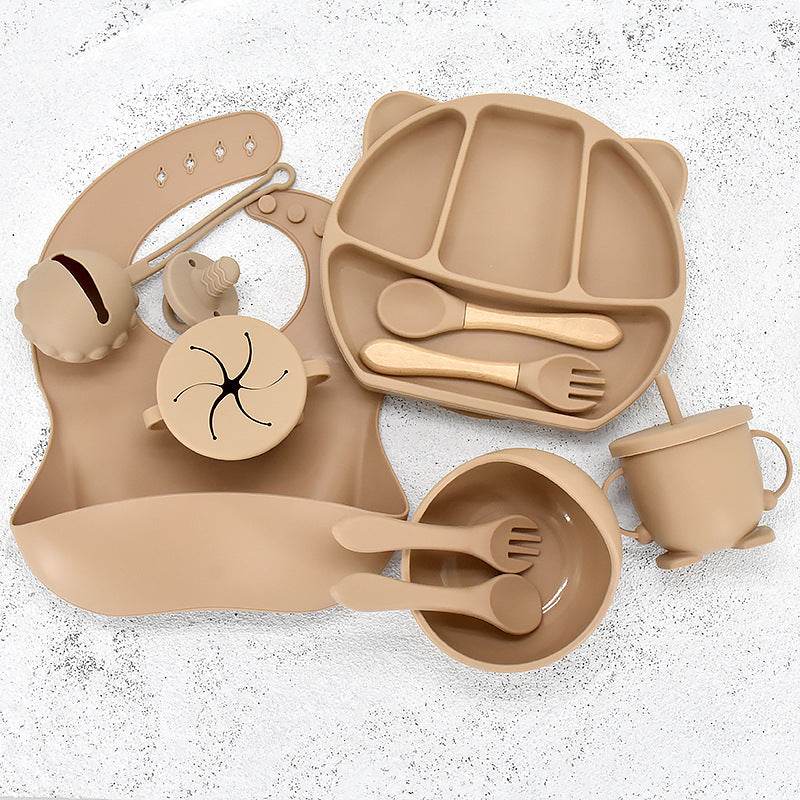 9 Piece Set Of Cartoon Bear Silicone 11 Piece Set Of Partitioned Dinner Plate - Mubimart