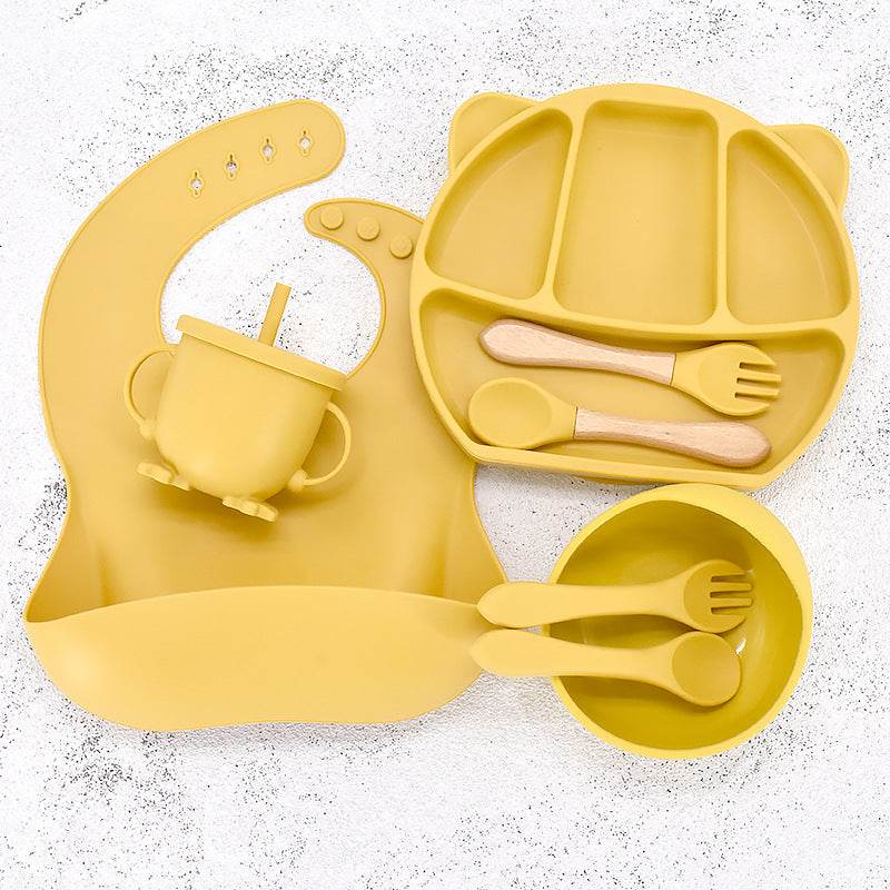 9 Piece Set Of Cartoon Bear Silicone 11 Piece Set Of Partitioned Dinner Plate - Mubimart