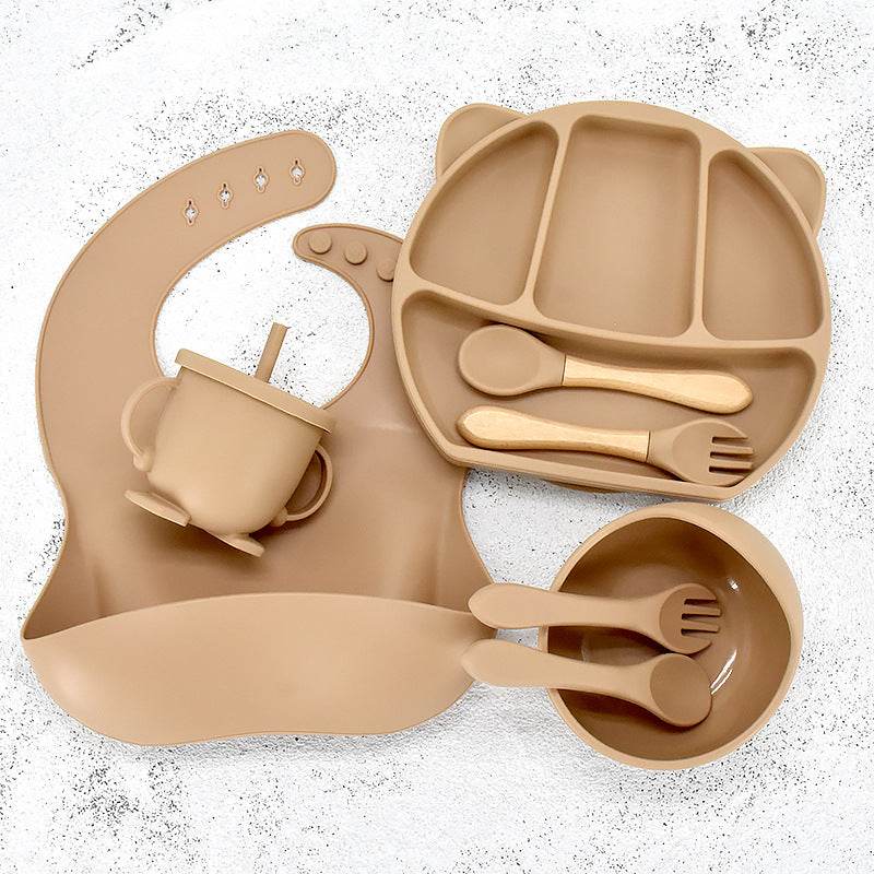 9 Piece Set Of Cartoon Bear Silicone 11 Piece Set Of Partitioned Dinner Plate - Mubimart