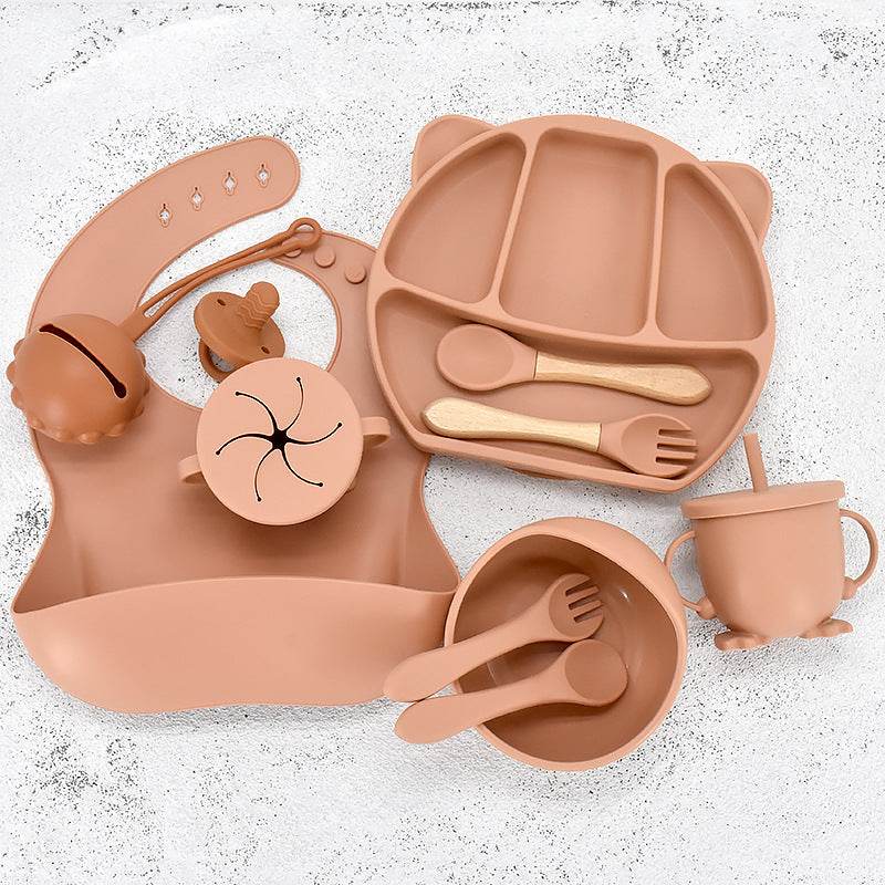9 Piece Set Of Cartoon Bear Silicone 11 Piece Set Of Partitioned Dinner Plate - Mubimart