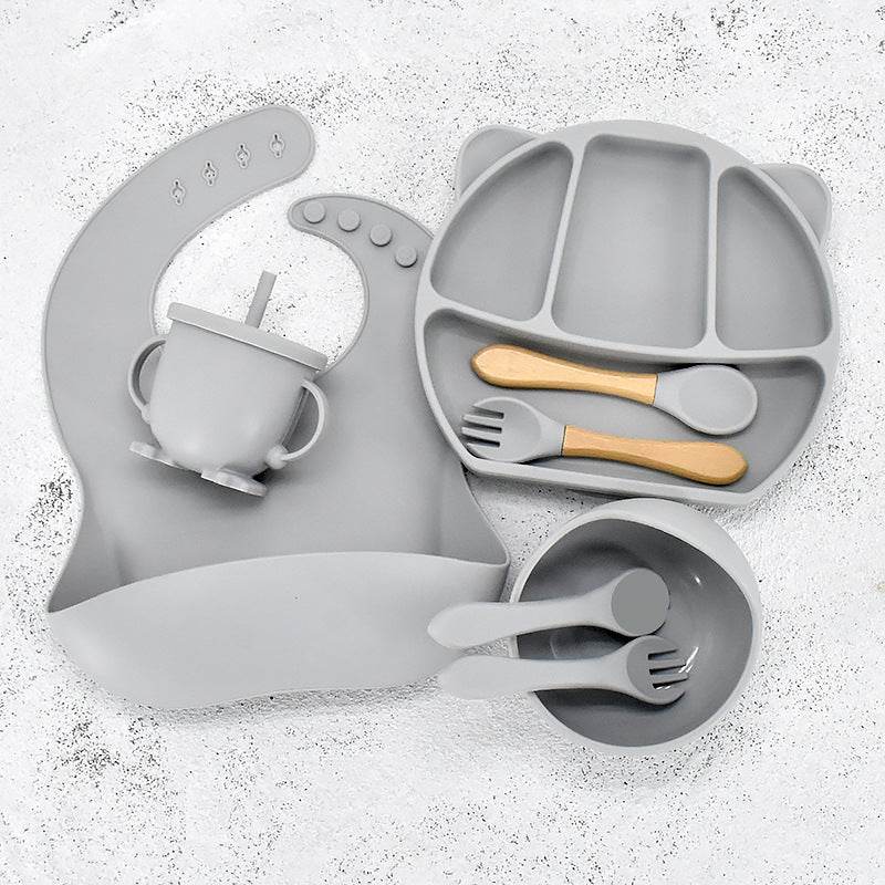 9 Piece Set Of Cartoon Bear Silicone 11 Piece Set Of Partitioned Dinner Plate - Mubimart