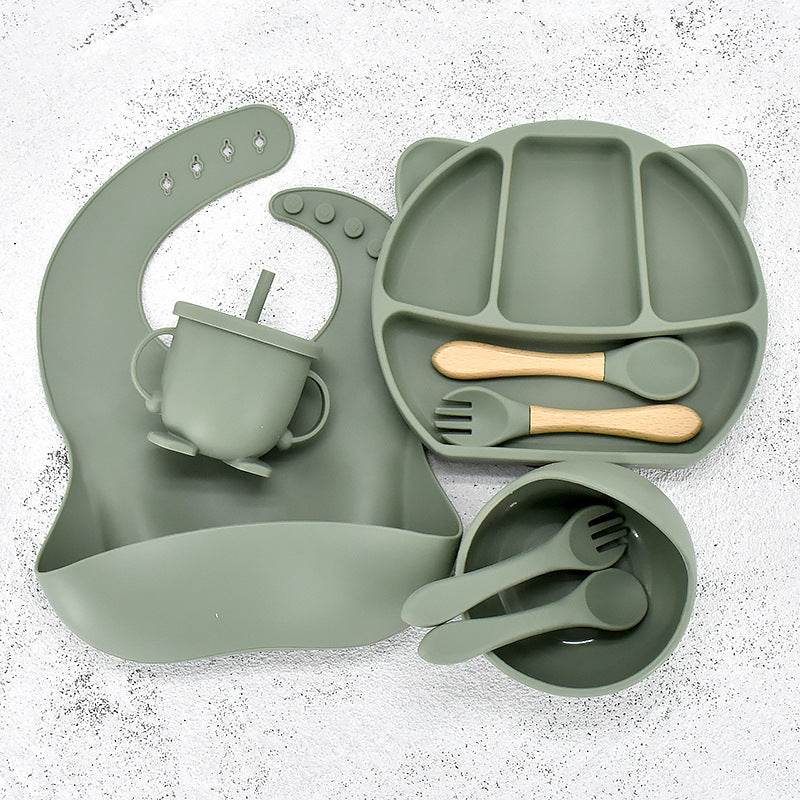 9 Piece Set Of Cartoon Bear Silicone 11 Piece Set Of Partitioned Dinner Plate - Mubimart
