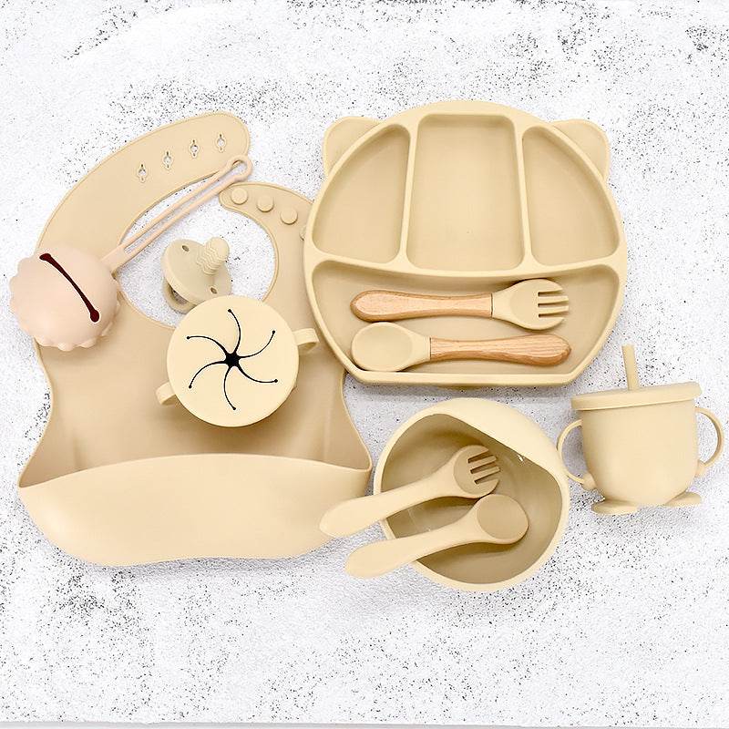 9 Piece Set Of Cartoon Bear Silicone 11 Piece Set Of Partitioned Dinner Plate - Mubimart