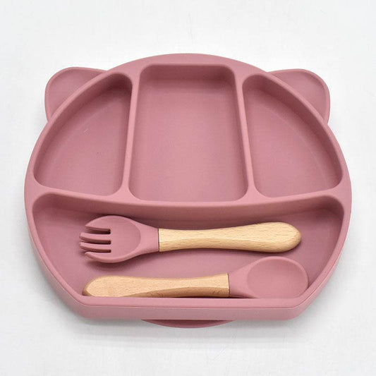 9 Piece Set Of Cartoon Bear Silicone 11 Piece Set Of Partitioned Dinner Plate - Mubimart