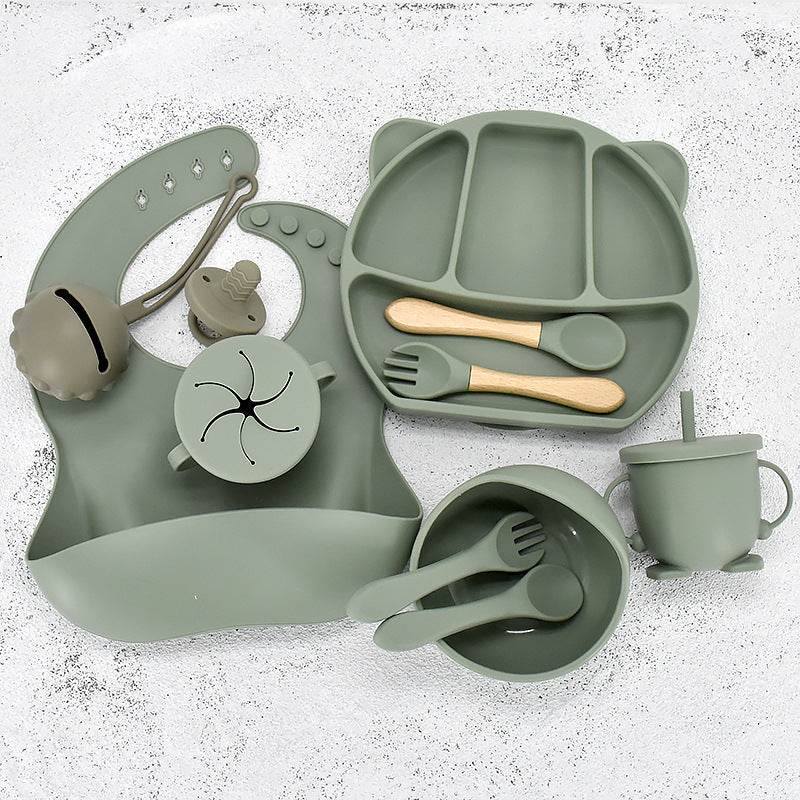 9 Piece Set Of Cartoon Bear Silicone 11 Piece Set Of Partitioned Dinner Plate - Mubimart