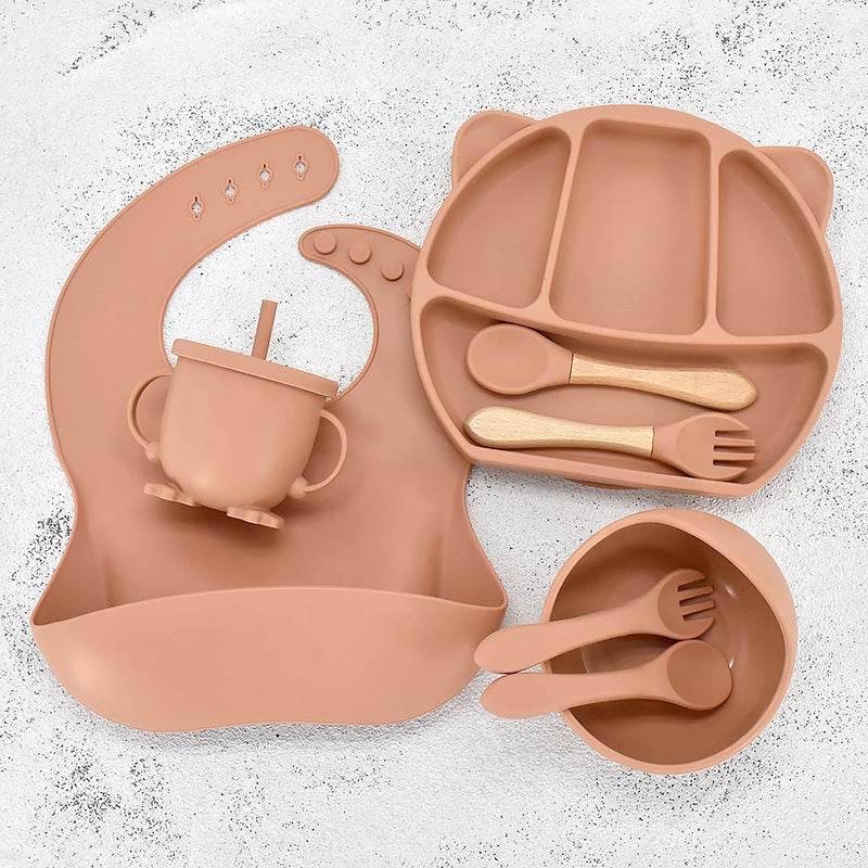 9 Piece Set Of Cartoon Bear Silicone 11 Piece Set Of Partitioned Dinner Plate - Mubimart