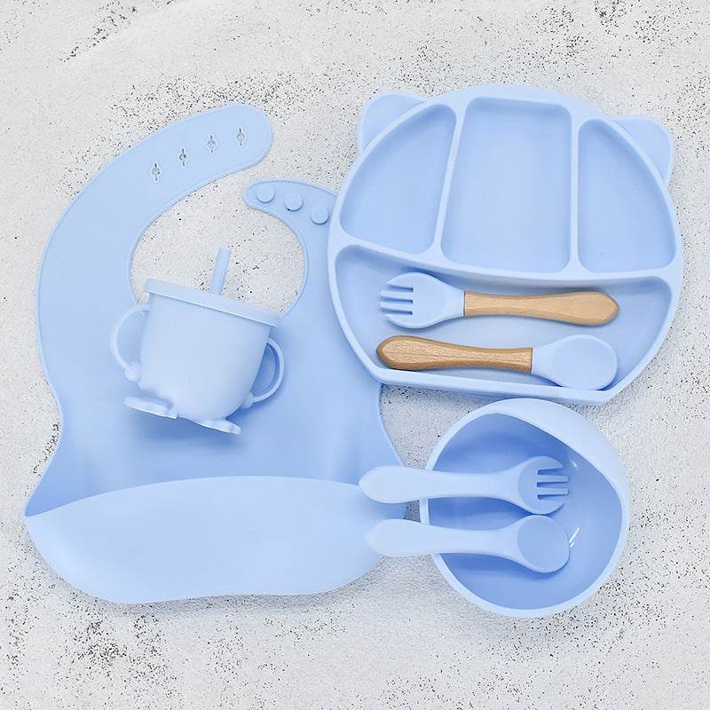 9 Piece Set Of Cartoon Bear Silicone 11 Piece Set Of Partitioned Dinner Plate - Mubimart