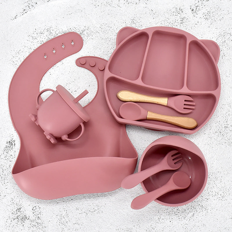 9 Piece Set Of Cartoon Bear Silicone 11 Piece Set Of Partitioned Dinner Plate - Mubimart -  