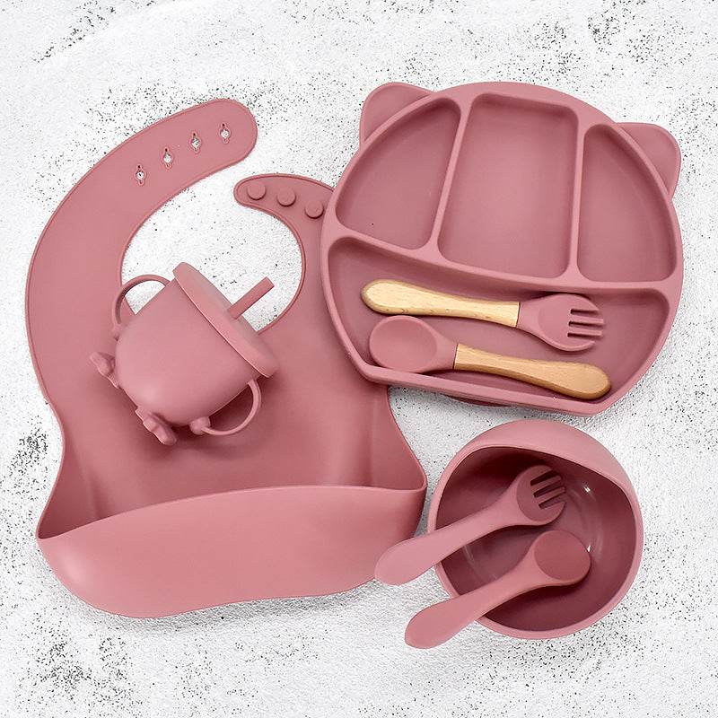 9 Piece Set Of Cartoon Bear Silicone 11 Piece Set Of Partitioned Dinner Plate - Mubimart