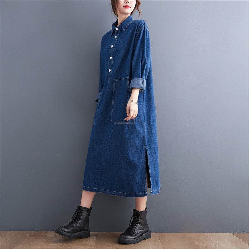 Large Size Denim Long Sleeve Pullover Dress Girl - Mubimart
