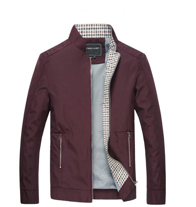J16-Spring Autumn Jacket Mens Middle Age Business Casual Thin Coat Men Stand Collar Jacket - Mubimart