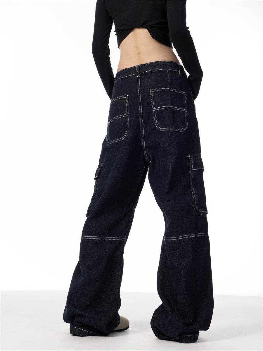Vintage Stripe Straight Cargo Jeans - Mubimart
