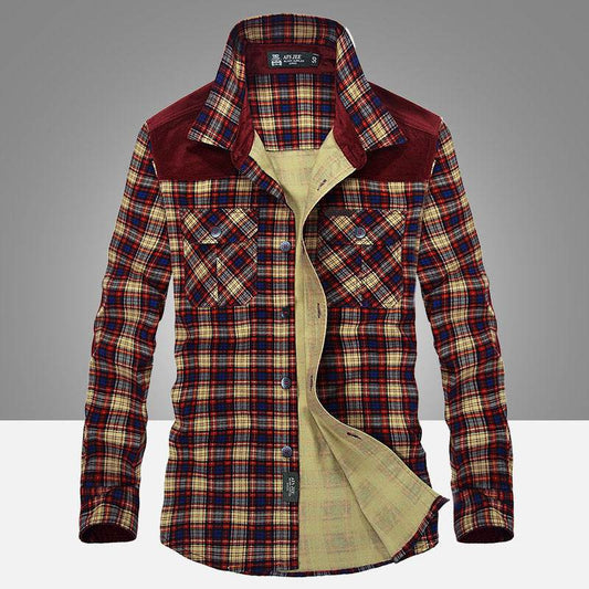 Shirt Men Military Plaid Dress 100 Cotton - Mubimart
