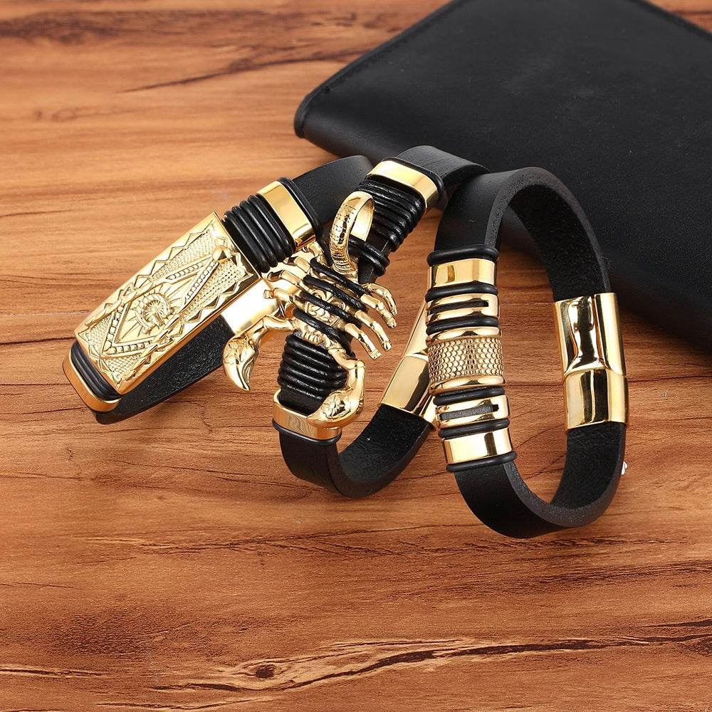 Scorpion Bracelet Leather Woven Bracelet Men - Mubimart