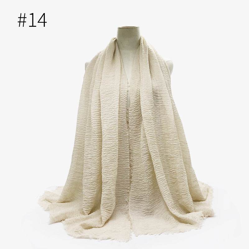 Bubble plain Scarf / cotton scarf fringes women soft solid hijab popular muffler shawls big Pashmina wrap hijab - Mubimart