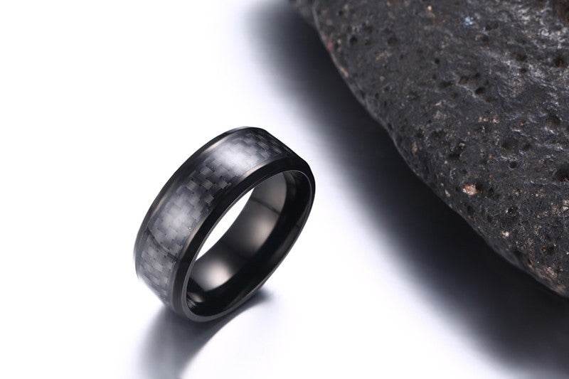 Black Carbon Fiber Inlay Men's Wedding Brand Ring Stainless Steel Jewelry Dropshopping 8mm - Mubimart