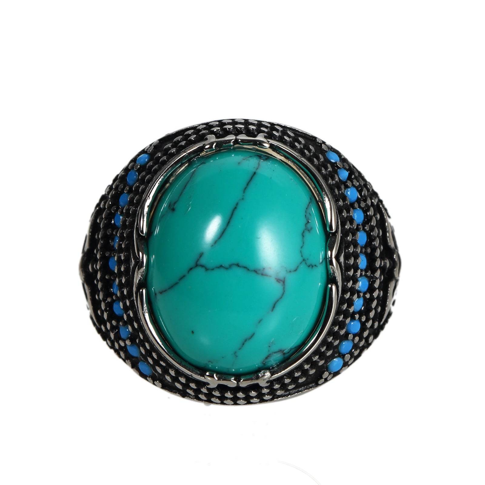 Accessories Titanium Steel Textured Turquoise Ring For Men - Mubimart