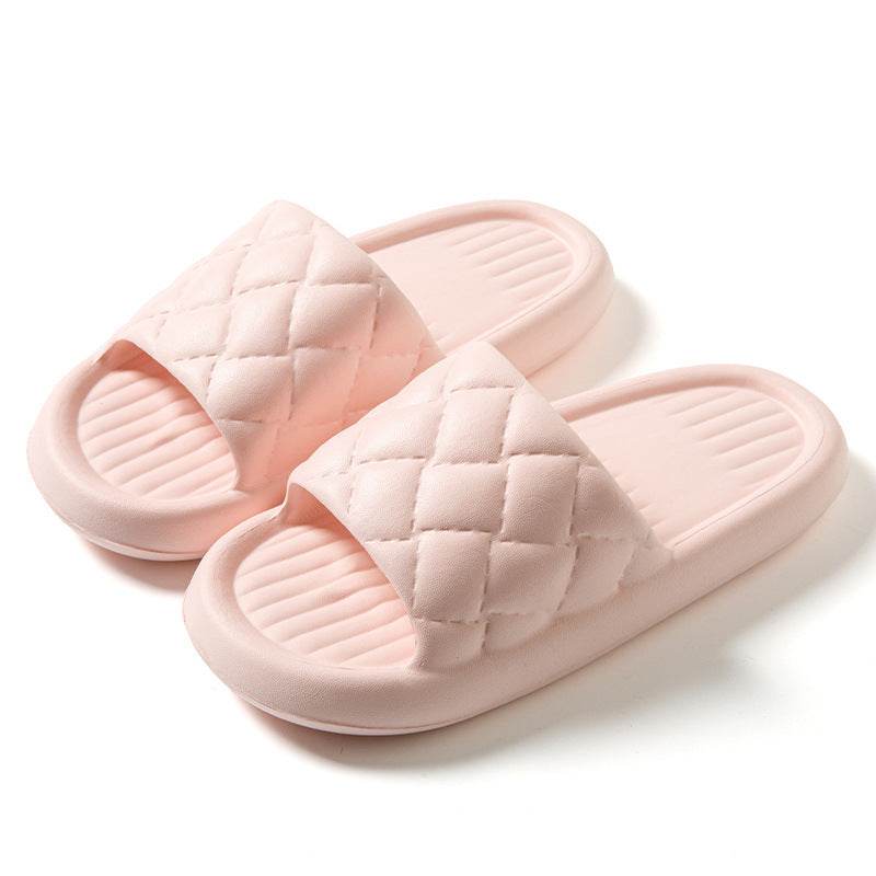New Rhombus Home Slippers Summer Non-slip Floor Bathroom Slipper Lightweight Simple House Shoes For Women Men - Mubimart