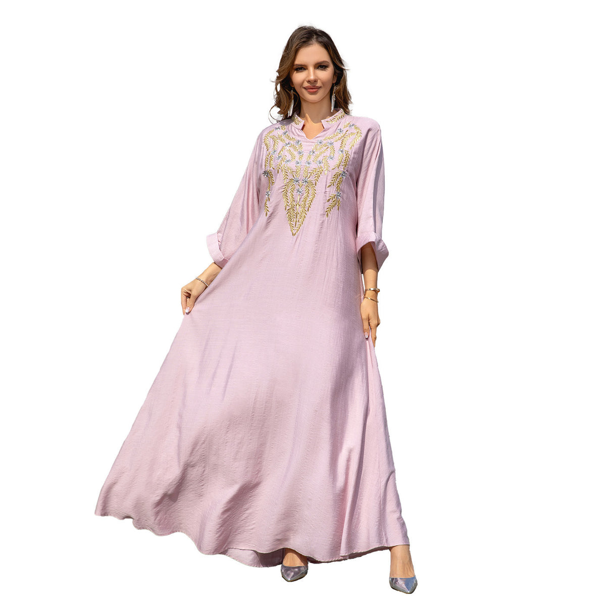 Muslim Women Embroidered Robe Dress - Mubimart -  