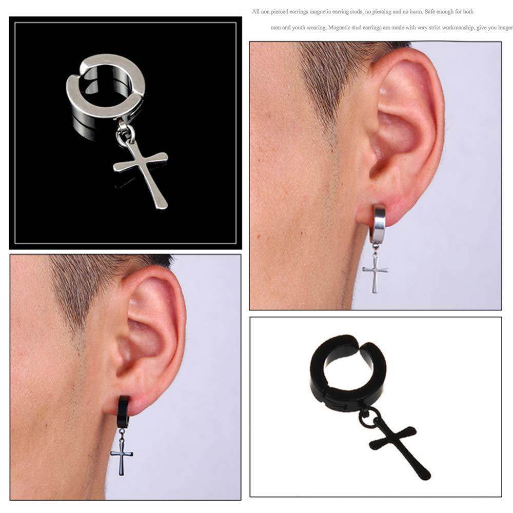 Non-Pierced Cross Zircon Magnet Titanium Steel Stud Earring For Men - Mubimart