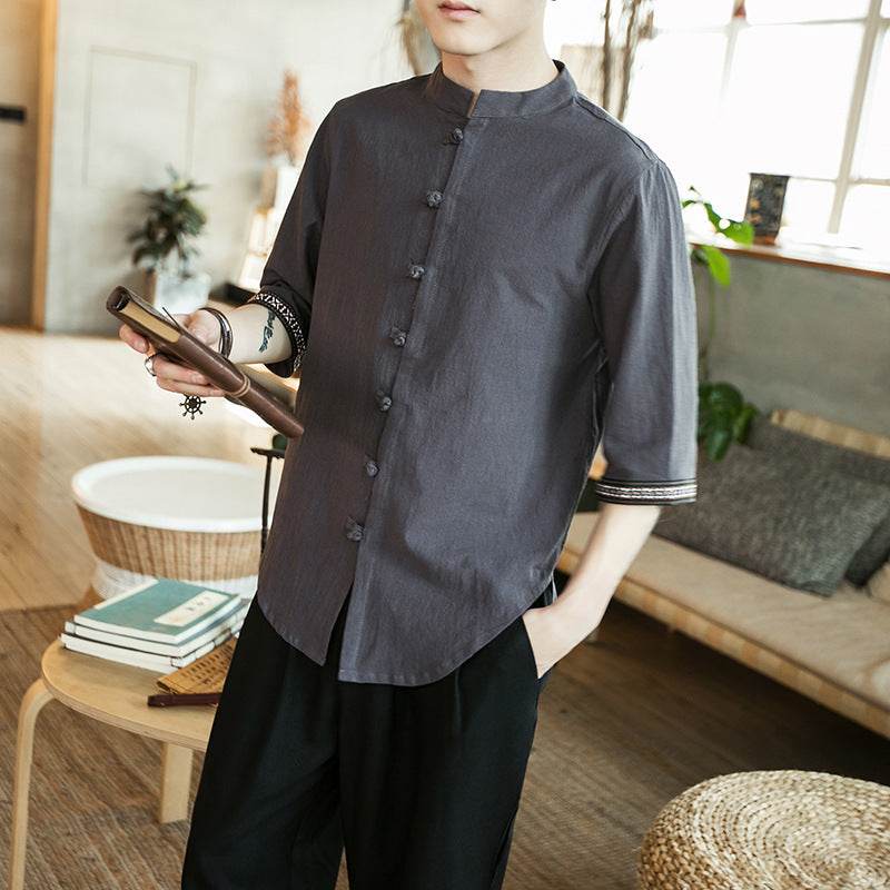 Contrast linen casual shirt - Mubimart