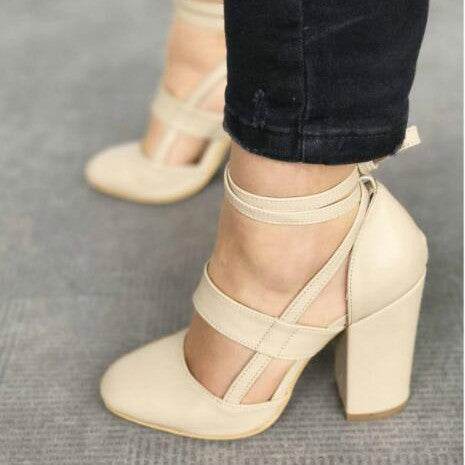 High heel thick heel strap sandals - Mubimart