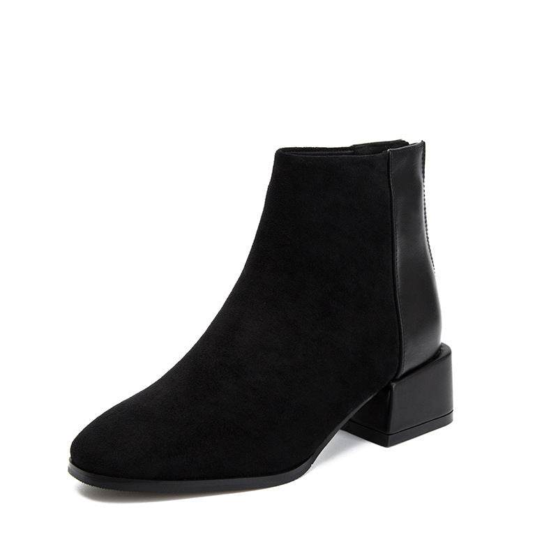 Retro Square Heel Pointed Toe Ankle Boots Fashion Versatile Chelsea Boot Women's Shoes - Mubimart