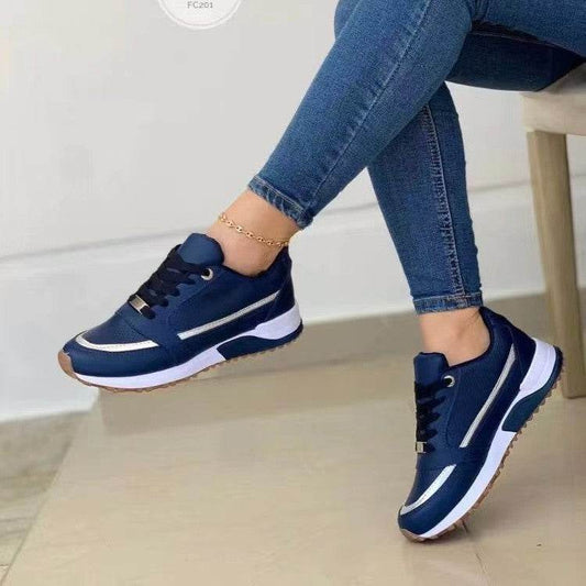Casual Lace-up Flat Shoes Women Shallow Round Toe Sports Walking Sneakers - Mubimart