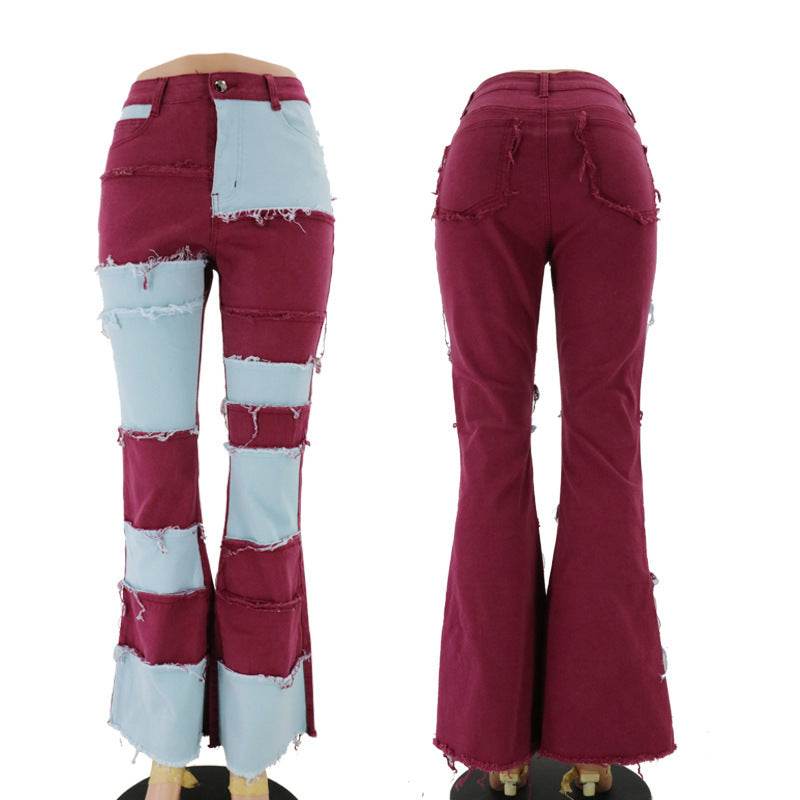 Patchwork high-rise flared jeans - Mubimart