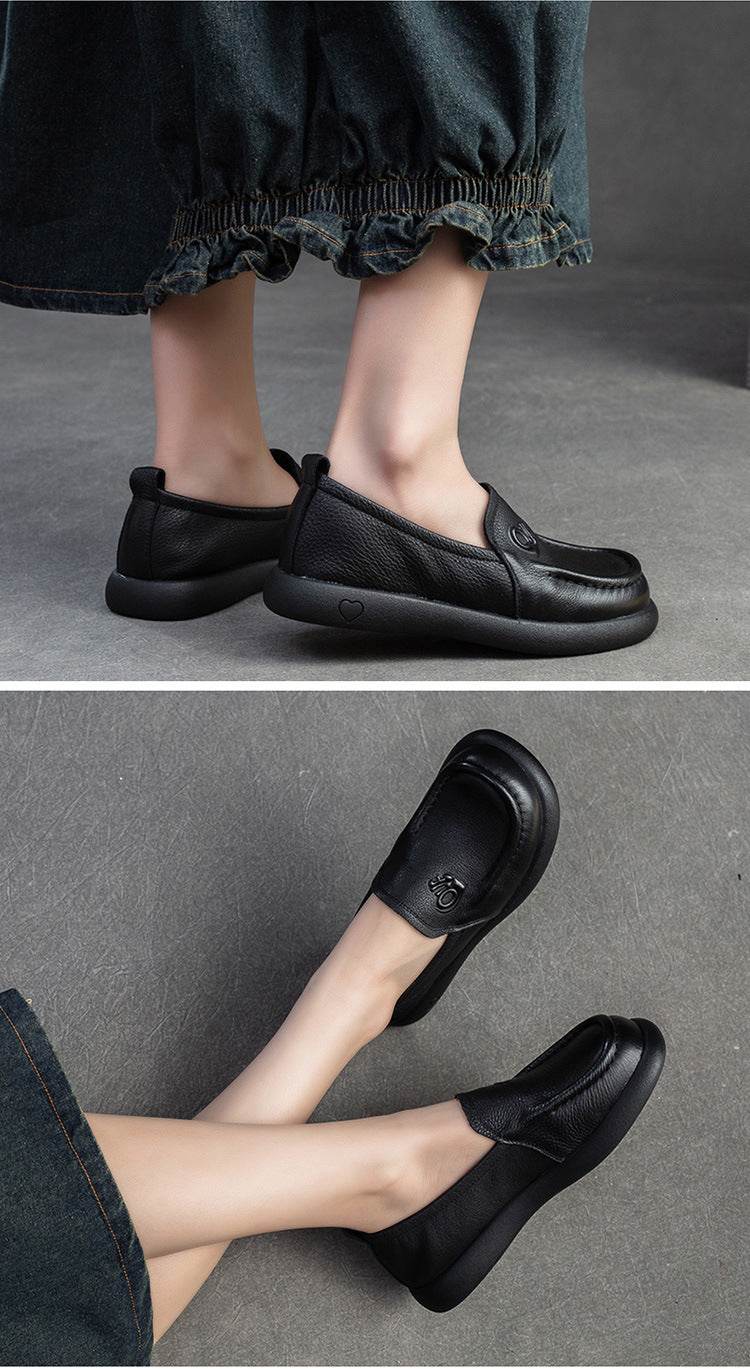 Spring First Layer Cowhide Retro Rub Colored Flat Bottom Comfort Women's Shoes - Mubimart