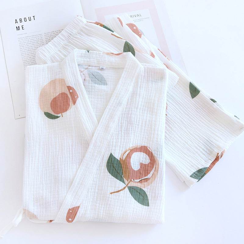 Women's Fashionable Cotton Kimono Gauze Pants Loungewear - Mubimart