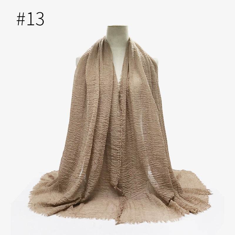 Bubble plain Scarf / cotton scarf fringes women soft solid hijab popular muffler shawls big Pashmina wrap hijab - Mubimart