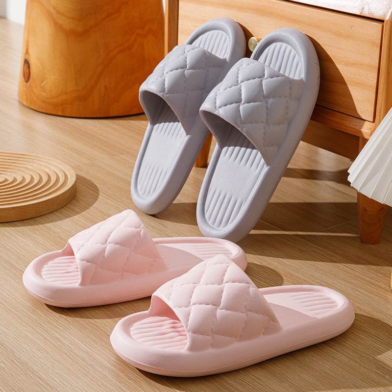 New Rhombus Home Slippers Summer Non-slip Floor Bathroom Slipper Lightweight Simple House Shoes For Women Men - Mubimart