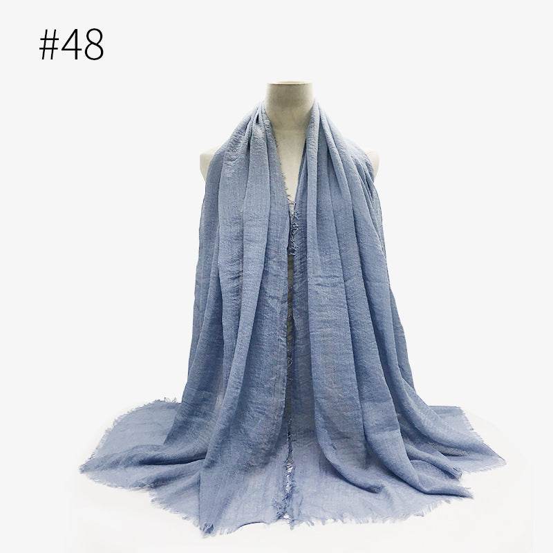 Bubble plain Scarf / cotton scarf fringes women soft solid hijab popular muffler shawls big Pashmina wrap hijab - Mubimart